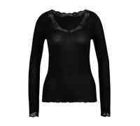 CALIDA Richesse Lace Women's Long-Sleeved Shirt, Made of Virgin Wool and Silk, Fine Rib, Temperature-Balancing and Odour-Neutralising, Ws Black, 22-24