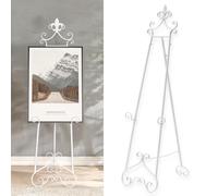 CaliDecor 60” H White Easel Stand for Sign, Large Adjustable Metal Display Standing for Displaying Pictures Wedding Poster Holder Showcasing with Chain Support
