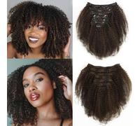 Caliee Curly Clip in Hair Extensions Dark Brown and Black with Clip in Hair Extensions for Black Women Double Weft High Quality 100% Human Hair 18 Inch