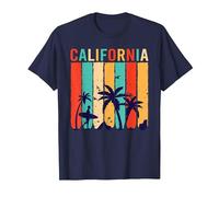 California Beach Surfing Surfer Retro Sunset Long Beach T-Shirt, Men, Navy Blue, X-Large