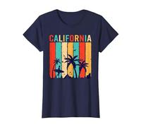 California Beach Surfing Surfer Retro Sunset Long Beach T-Shirt, Women, Navy Blue, Small