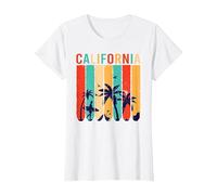California Beach Surfing Surfer Retro Sunset Long Beach T-Shirt, Women, White, X-Small