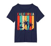 California Beach Surfing Surfer Retro Sunset Long Beach T-Shirt, Women's Plus, Navy Blue, 3X