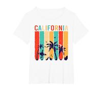 California Beach Surfing Surfer Retro Sunset Long Beach T-Shirt, Women's Plus, White, 3X
