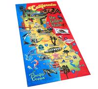 California Beach Towel 30 x 60 inches Map and State Flag Republic Decorative 100% Soft Cotton Velour Terry Ideal for The Beach or Pool (One Towel)