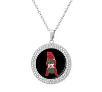 California Bear Novelty Necklace Round Pendant Diamond Jewelry Gifts For Men Women Silver-style-8