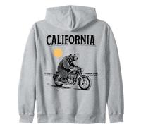 California Bear Riding Vintage Motorcycle Beach Zip Hoodie