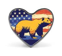 California Bear U.S. Flag Cute Brooch Badge Heart Shape Pin Hat Clothing Jewelry Accessories Gifts for Wedding Party