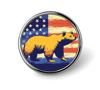 California Bear U.S. Flag Round Brooch Pin Lapel Pins Tie Suit Dress Accessories for Men Women Wedding Birthday