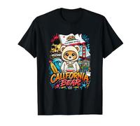 California Bear with Famous Landmarks Illustration Graphic Value Graphic T-Shirt, Men, Black, M