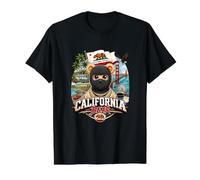 California Bear with Famous Landmarks Illustration Graphic Value Graphic T-Shirt, Men, Black, S