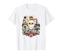 California Bear with Famous Landmarks Illustration Graphic Value Graphic T-Shirt, Men, White, M