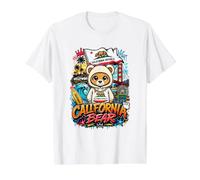 California Bear with Famous Landmarks Illustration Graphic Value Graphic T-Shirt, Men, White, S
