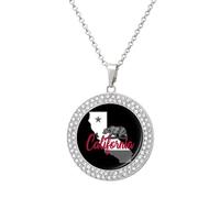 California Bear Women's Round Diamond Necklace Vintage Alloy Pendants Multicolored Sparkly Jewelry