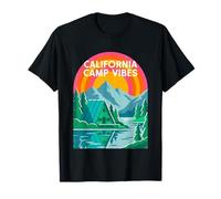 California Camp Vibes Retro Sunset Mountain Cabin T-Shirt