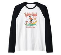 California Catalina Island Avalon CA Surfer Surfing Beach Raglan Baseball Tee