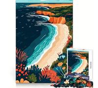 California Coastal Landscape Illustration Art Jigsaw for Adults1000 Pieces Clear Thinking Casual Relaxation Precise Edges Thoughtful Gift (38x52cm)