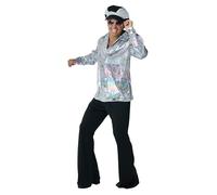 California Costumes Men's Disco Shirt & Hat Set-Silver, Large/Extra Large
