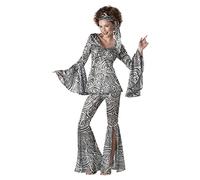 California Costumes 1113 Foxy Lady 70s Adult Sized Disco Costume, White,Black, Medium