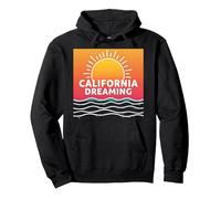California Dreaming Sunset Beach Graphic Pullover Hoodie, Adult Unisex, Black, S