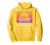 California Dreaming Sunset Beach Graphic Pullover Hoodie, Adult Unisex, Lemon, S