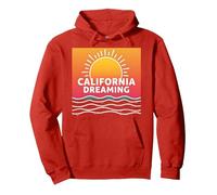 California Dreaming Sunset Beach Graphic Pullover Hoodie, Adult Unisex, Red, L