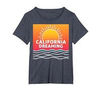 California Dreaming Sunset Beach Graphic T-Shirt, Women's Plus, Heather Blue, 1X