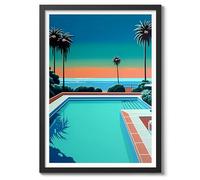 California Dreaming Vintage Japanese Vaporwave Poster, Minimalist Retro 90s Colourful Wall Art Print, Modern Home Decor Bedroom Artwork, Archival Matte, A1 (Black Frame) - 84.1x59.4cm