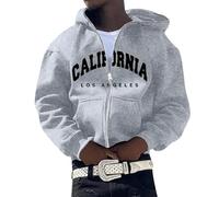 California Hoodie Men - Trendy Printed Full Zip Up Hoodie Sweatshirt Gym Hoodies With Pockets Plain Long Sleeve Top Oversized Hoodie Sportswear Casual Outdoor Sports Coat Hoody Top Grey