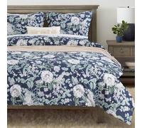 California King 104"X96" Duvet Cover Set, 100% Cotton Print Bedding Cal King Bed, Dark Garden Pattern, Bloom Floral Blue