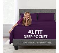California King Sheet Sets - Deep Pocket California King Sheet Set - [4-Pieces] 21” Cal King Sheets Deep Pocket Fitted, Oversize Flat Sheet, 2 Zipper Closure Pillowcases - Cal King Bed Sheets - Purple