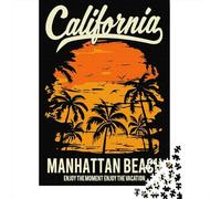 California Manhattan Beach Sunset Palm Trees Travel Puzzle 1000 Pieces, Global Monument Landscape, Premium Paper Puzzle, Weekend Hobby for Families, Birthday Gift, 70x50cm/1000pcs