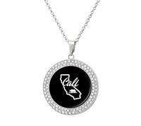 California Map Multicolored Diamond Necklaces Jewelry Brilliant Circle Pendant Necklace Gift for Women
