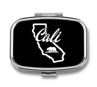 California Map Portable Pill Organizer with 2 Compartments Square Medicine Box Compact Travel Pharmacy Case