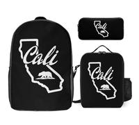 California Map Travel Backpack 3 Piece with Pencil Case Insulated Lunch Box Laptop Bag 17 Inch Casual Daypack Set