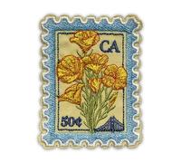 California Poppy Floral Stamp Ca 50¢ Patch 3 Inches Funny State Flower Post Stamp Postage Cute Iron On/Sew On Embroidery Fabric Applique Patches for Backpack Vest Hat Dog Harness Gifts Mom Dad