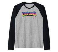 California Rainbow Drip Street Art Graffiti West Coast Pride Raglan Baseball Tee