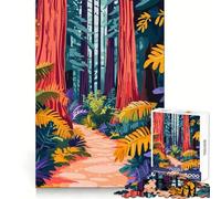 California Redwood Forest Minimalist Art Jigsaw Puzzles for Adults1000 Pieces Memory Training Serene Escape Flawless Cut Birthday Gift (38x26cm)