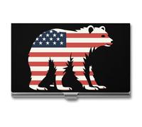 California Republic Bear American Flag Business Card Holder Metal Wallet Credit Card ID Case for Men Women