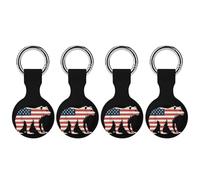 California Republic Bear American Flag Keychain Holder Case Compatible with AirTag Waterproof Silicone Shell Protective Case 4PCS