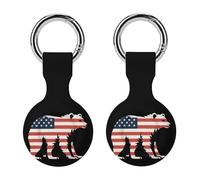 California Republic Bear American Flag Keychain Holder Case Compatible with AirTag Waterproof Silicone Shell Protective Case 2PCS