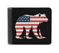 California Republic Bear American Flag PU Leather Wallets Stylish Bifold Wallet Slim Front Pocket Credit Card Holder for Women Men