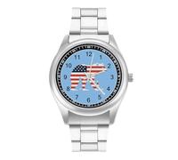 California Republic Bear American Flag Watch Stainless Steel Band Watch Dress Watch Digital Wrist Watch Analog Quartz Watch for Unisex