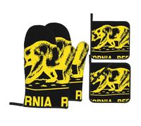 California Republic Bear Oven Mitts and Pot Holders 4 Pcs Set,High Heat Resistant 500 Degree Extra Thicken Long Kitchen Cotton Oven Glove for Cooking