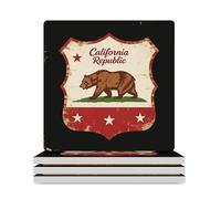 California Republic Logo Ceramic Coaster Set Cork-Backed for Drinks Square Heat Resistant Coasters Table Protection for Tea Coffee