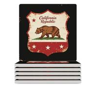 California Republic Logo Ceramic Coaster Set Cork-Backed for Drinks Square Heat Resistant Coasters Table Protection for Tea Coffee