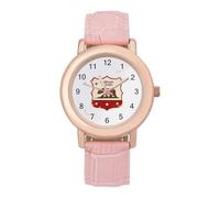 California Republic Logo Women's Leather Watch Easy Reader Minimalist Wristwatch Pink Rose Gold Strap Watches