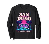 California Retro San Diego Beach Dolphins Summer Vacation Long Sleeve T-Shirt