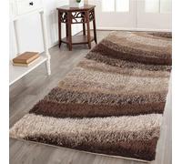 B&Q Rugs - Serdim Modern Soft Waves Shaggy Rug, Hand-Carved Polyester Living Room, Bronze 60x220 cm