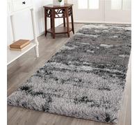 California Soft 3D Shimmer Shaggy Hallway Runner Rug, Silver, 60x220cm